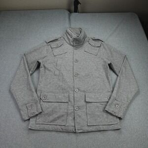 Kane & Unke Jacket Mens Medium Gray Military Field Utility Button Up Hidden Hood